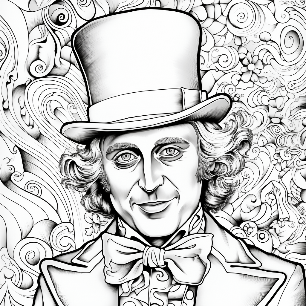 First one ive liked so far psychedelic willy wonka coloring book page rmidjourney