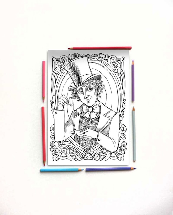 Coloring page willy wonka and the chocolate factory willy wonka portrait gene wilder rohald dahl pdf ready to download