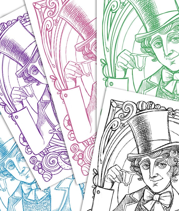 Coloring page willy wonka and the chocolate factory willy wonka portrait gene wilder rohald dahl pdf ready to download