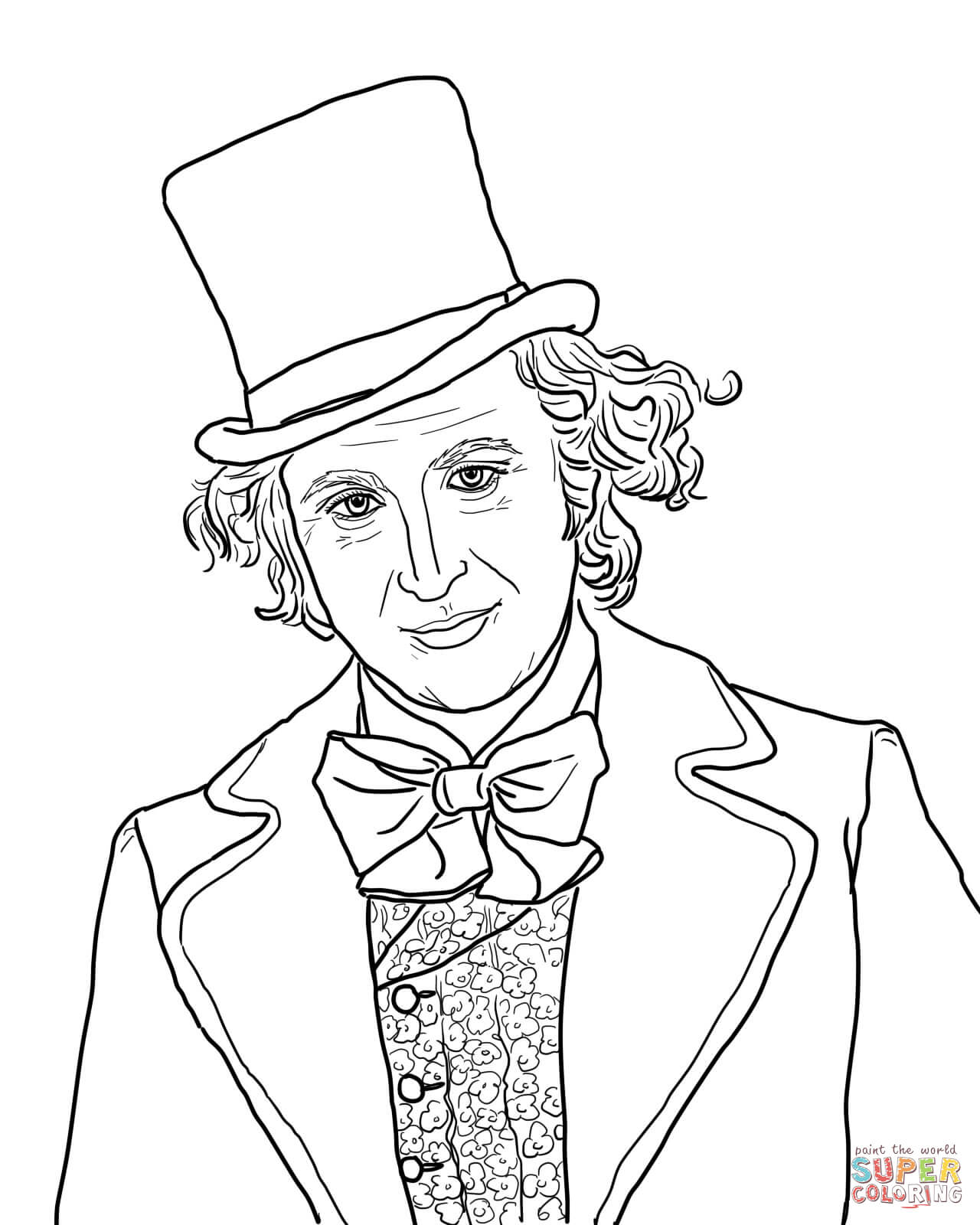 Willy wonka with gene wilder coloring page free printable coloring pages