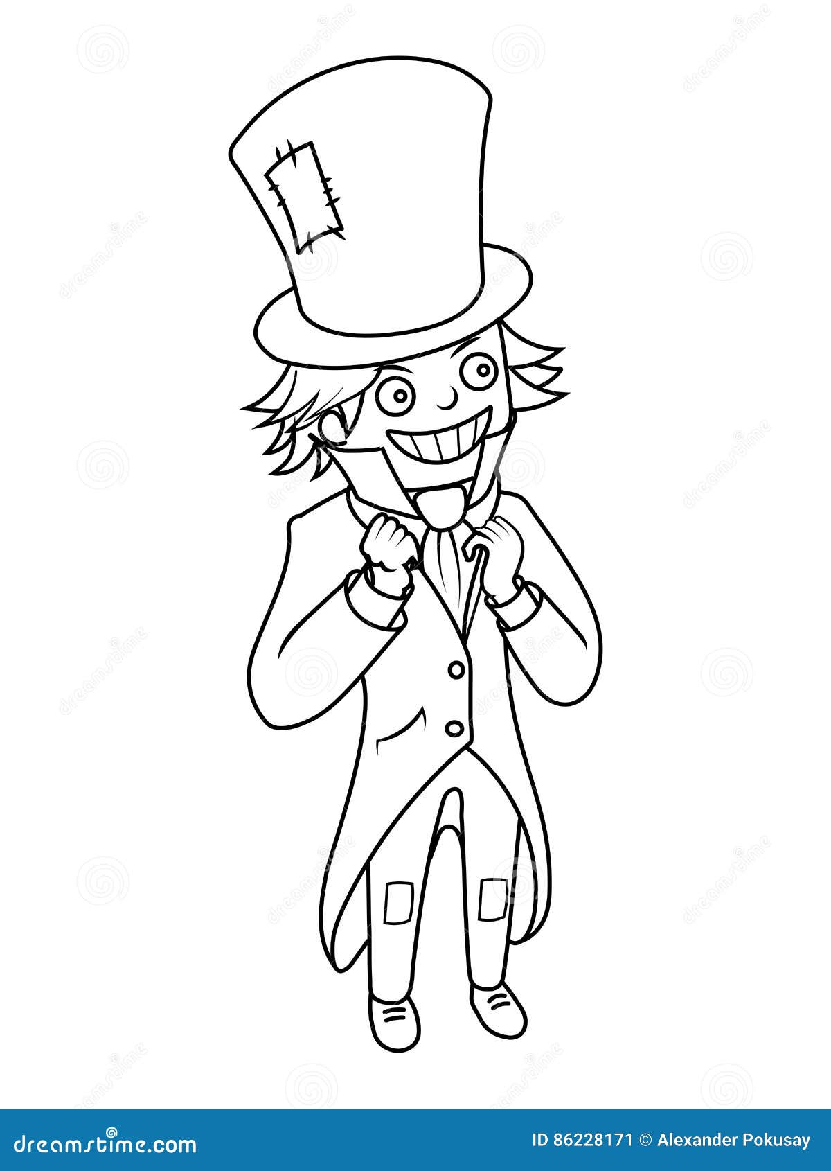 Mad hatter character coloring book vector stock vector