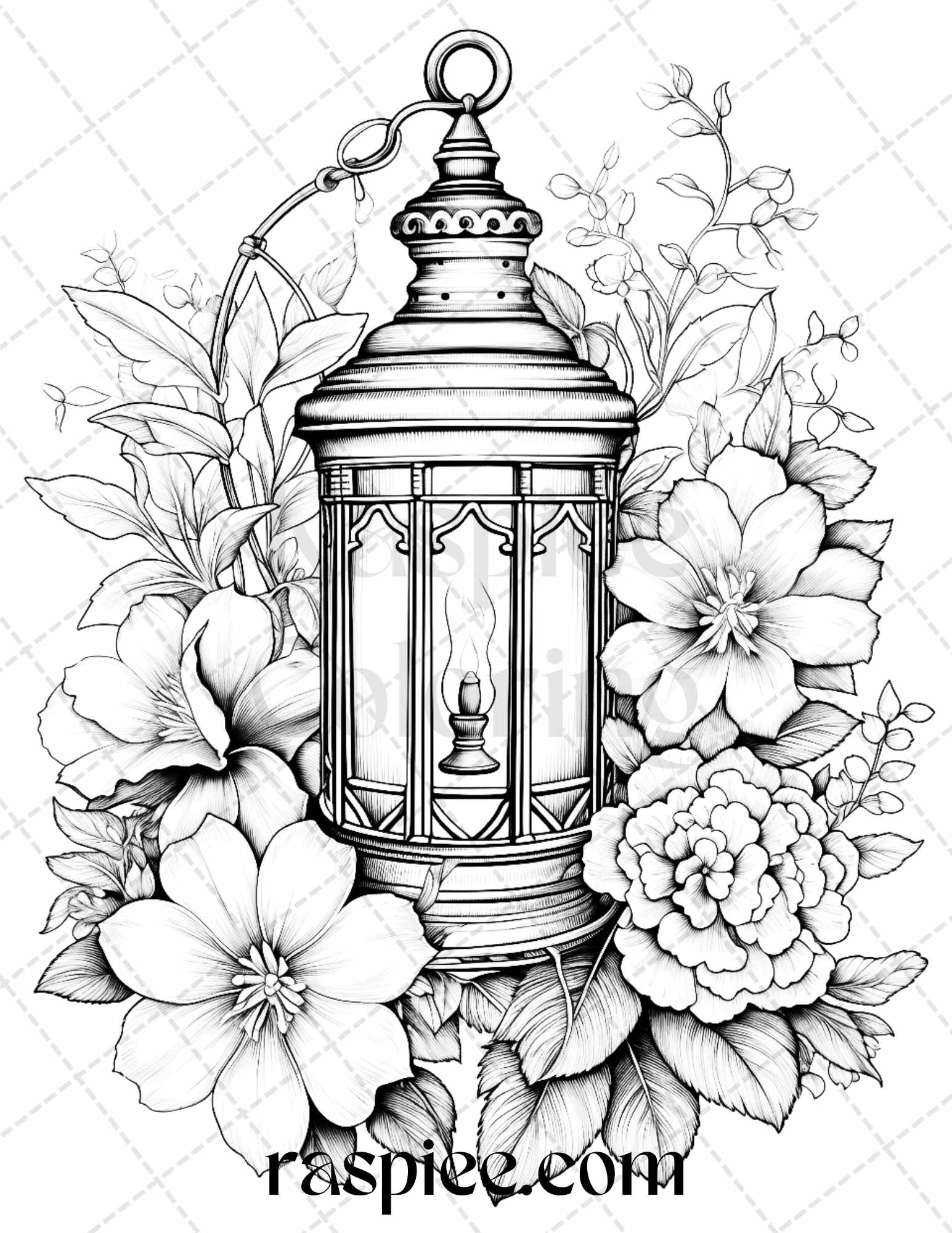 Vintage lantern flower grayscale coloring pages printable for adult â coloring