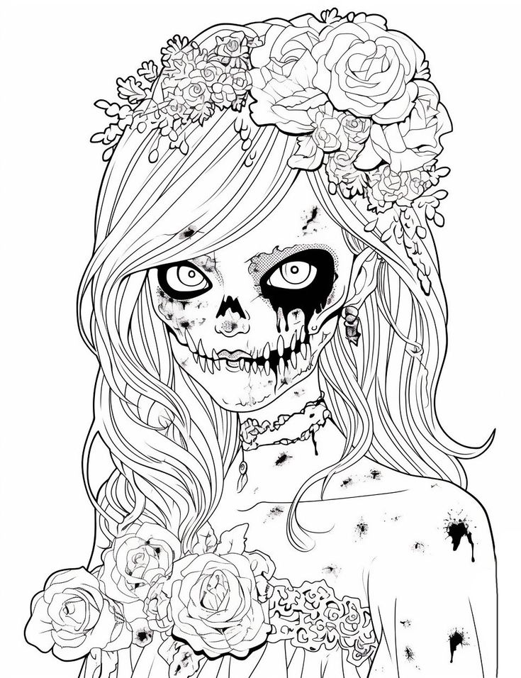 Gorgeous zombie bribe coloring page witch coloring pages manga coloring book skull coloring pages