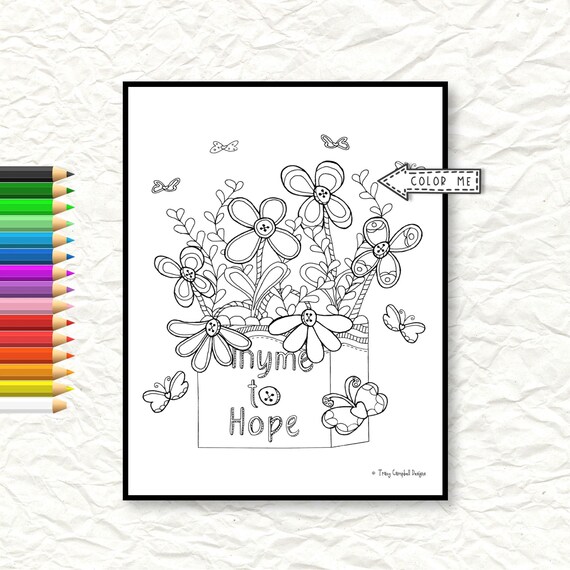 Hope coloring flower coloring page for adults garden coloring coloring sheet spring whimsical coloring inspiring color faith coloring