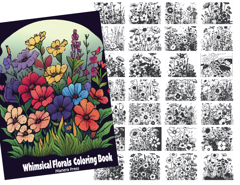 Whimsical florals coloring book pages pdf or printed pages