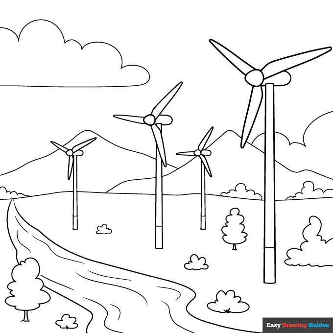 Wind turbine coloring page easy drawing guides