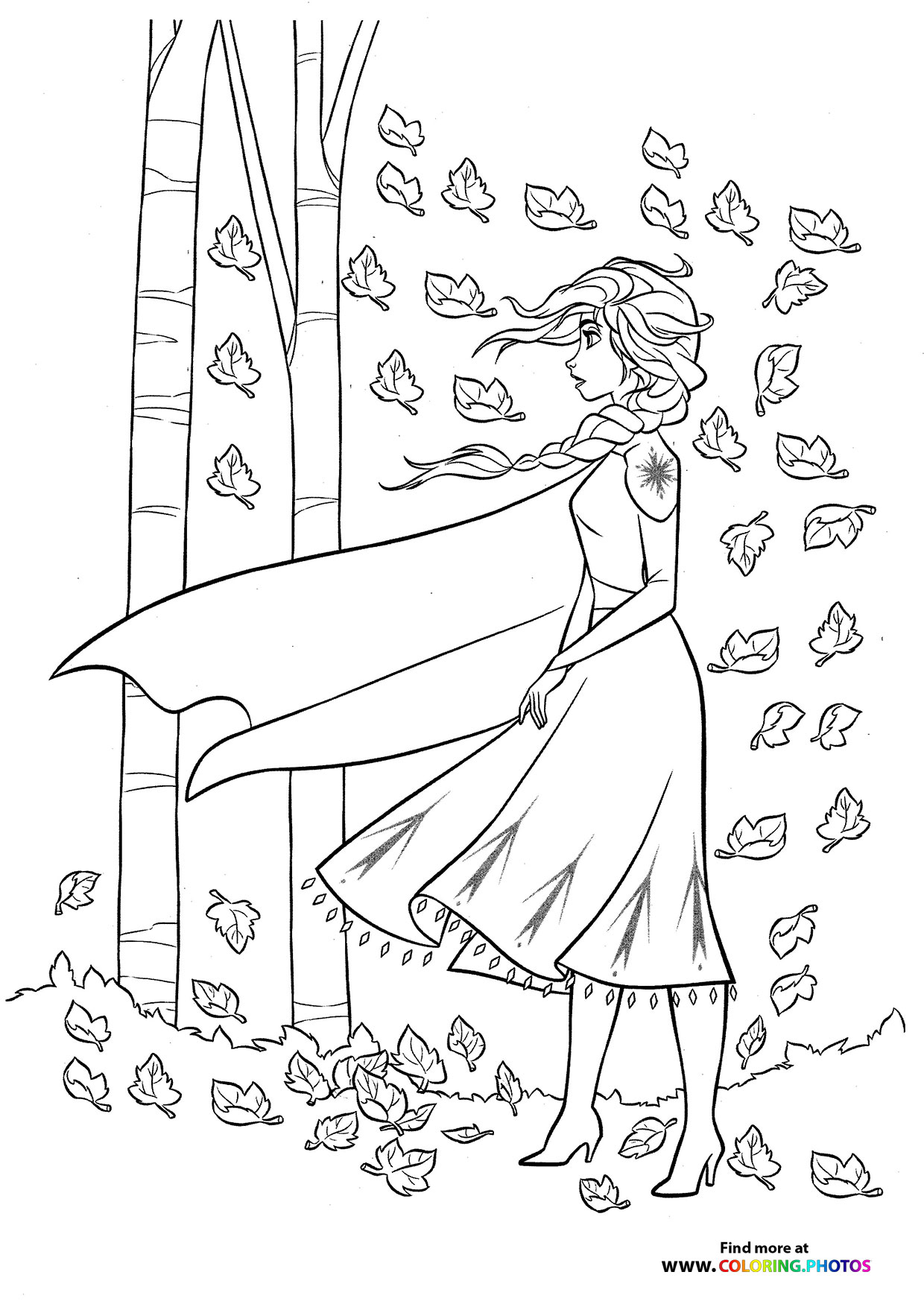 Elsa in the wind with leaves