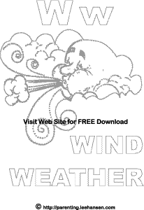 Windy winter weather letter w coloring page