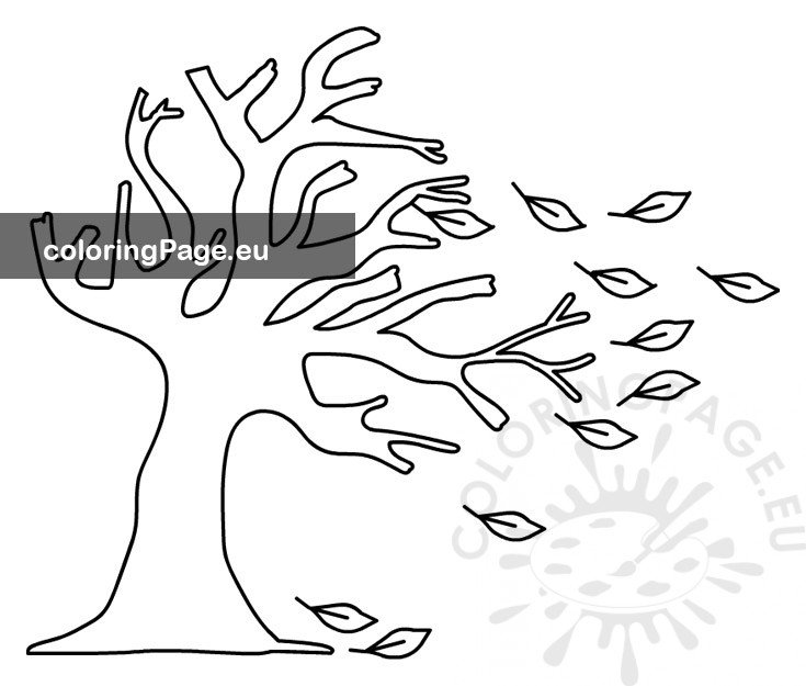 Wind leaves tree printable coloring page