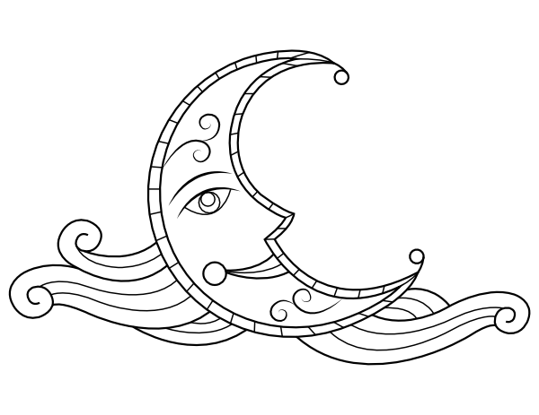 Printable victorian moon and wind coloring page