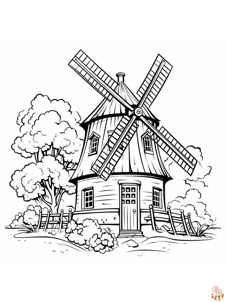 Printable windmill coloring pages free for kids and adults