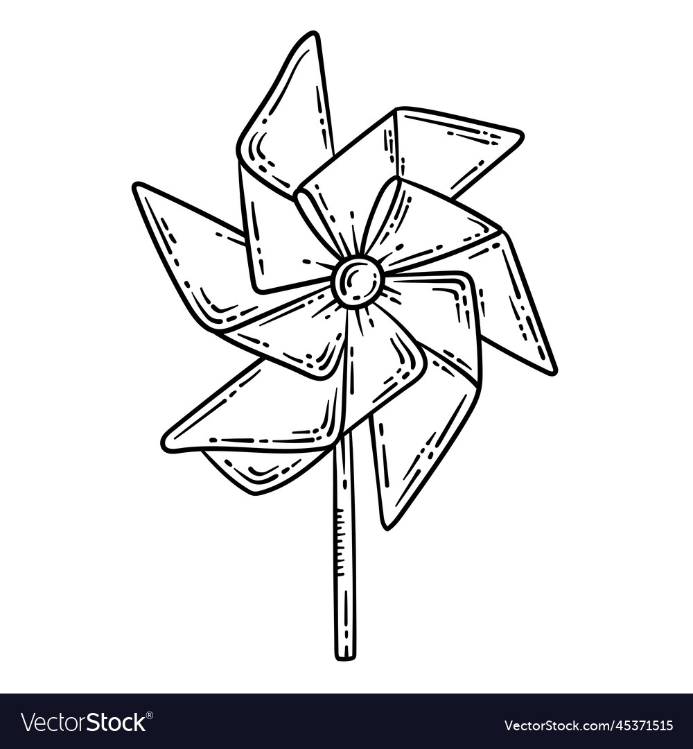 Paper windmill spring coloring page for adults vector image