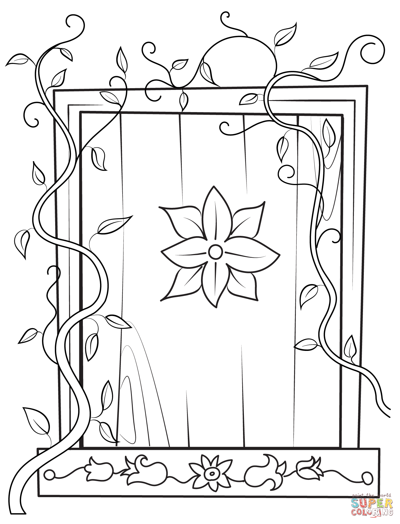 Floral window coloring page free printable coloring pages