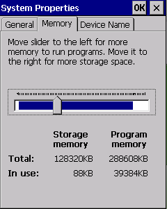 Windows ce storage memory versus program memory