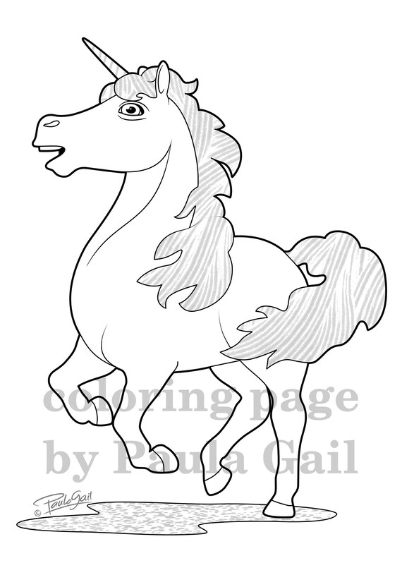 Windswept unicorn coloring page