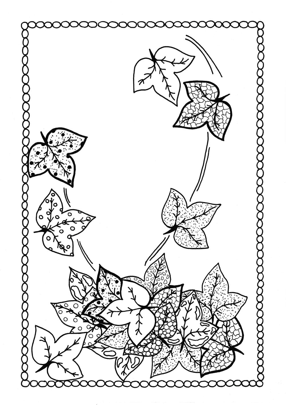 Windswept autumn leaves fall coloring sheet