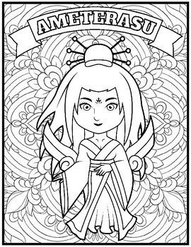 Mindfulness japanese mythology coloring pages japanese gods and goddesses