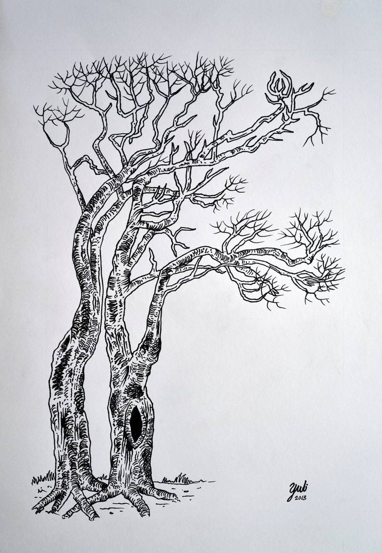 Windswept trees drawing by yuli yap saatchi art