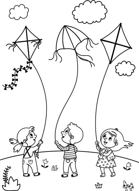 Kite coloring page stock photos pictures royalty