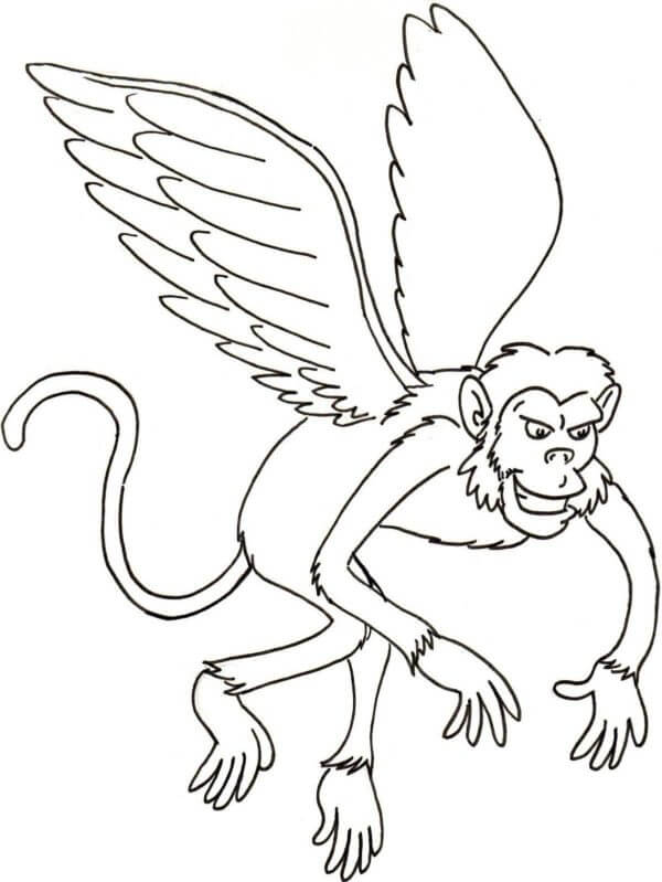 Cunning and evil flying monkey coloring page