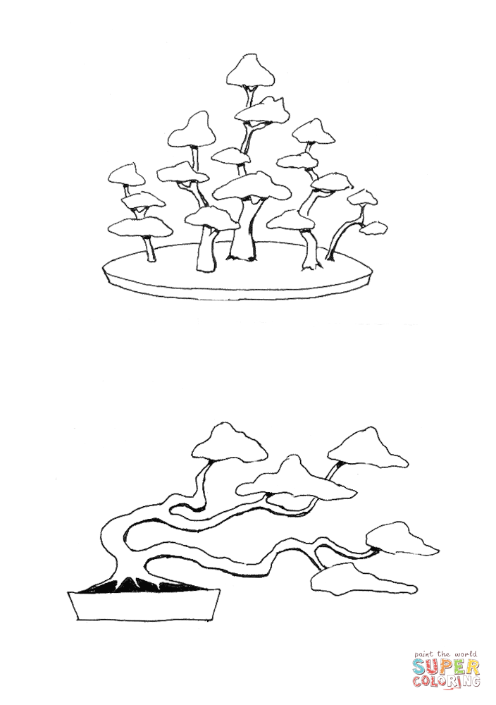 Bonsai forestgroup style bonsai windswept style coloring page free printable coloring pages