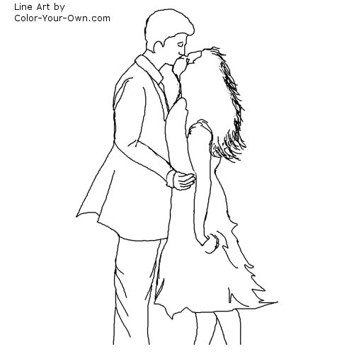 Valentine windswept couple kiss coloring page