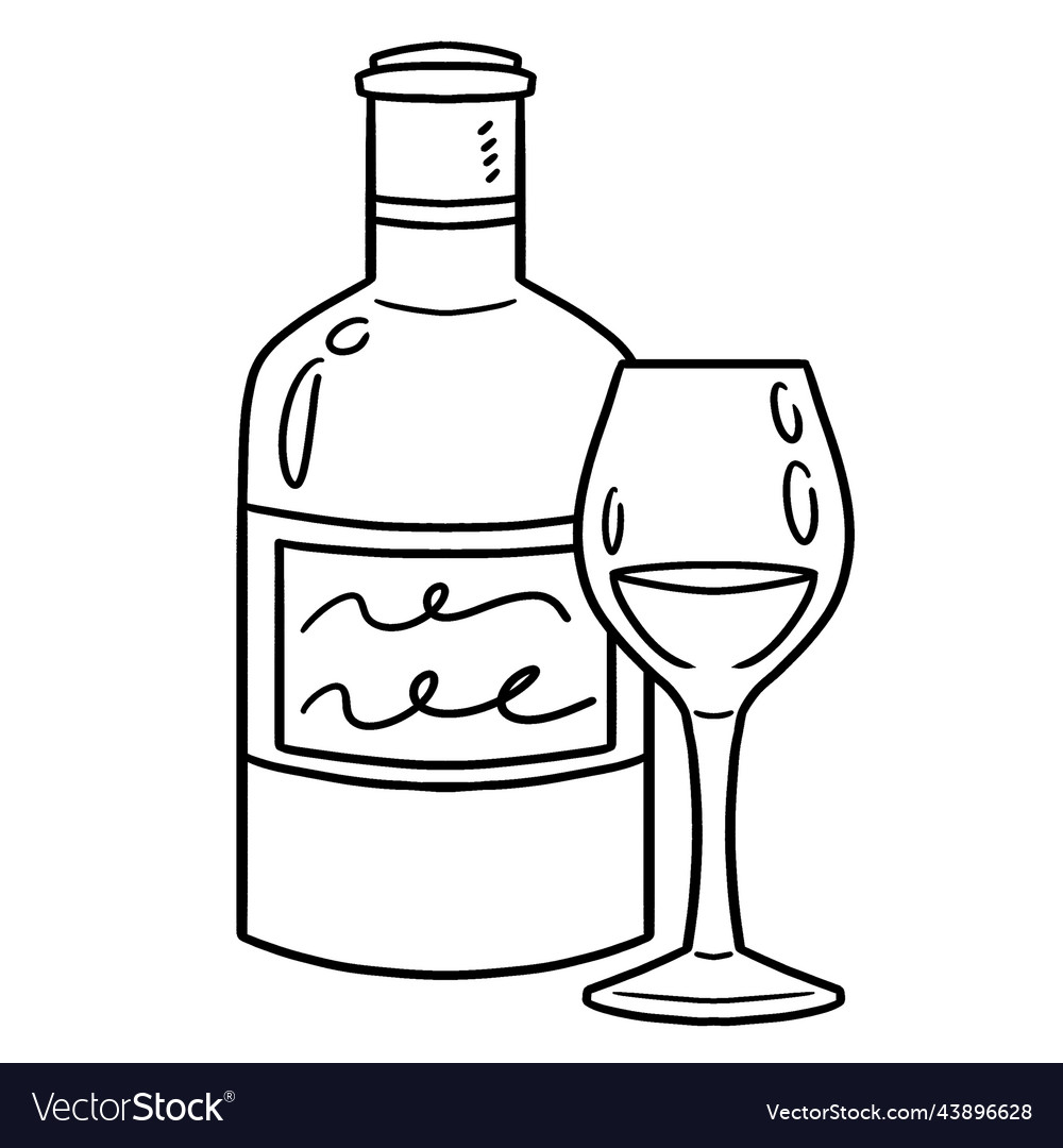 Glass of wine isolated coloring page for kids vector image