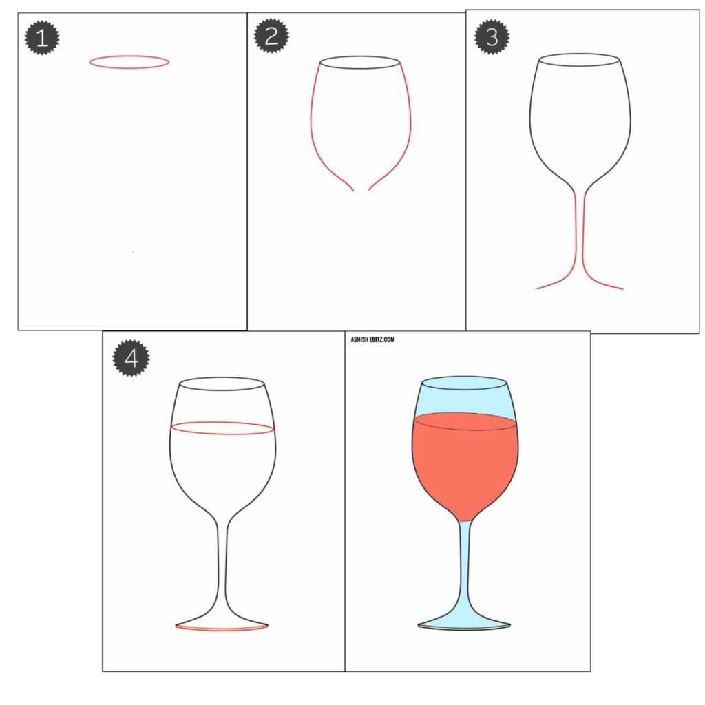 How to draw a wine glass step by step