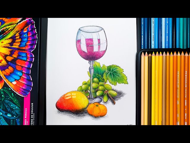 How to draw a glass of wine with fruit leaves â for beginners