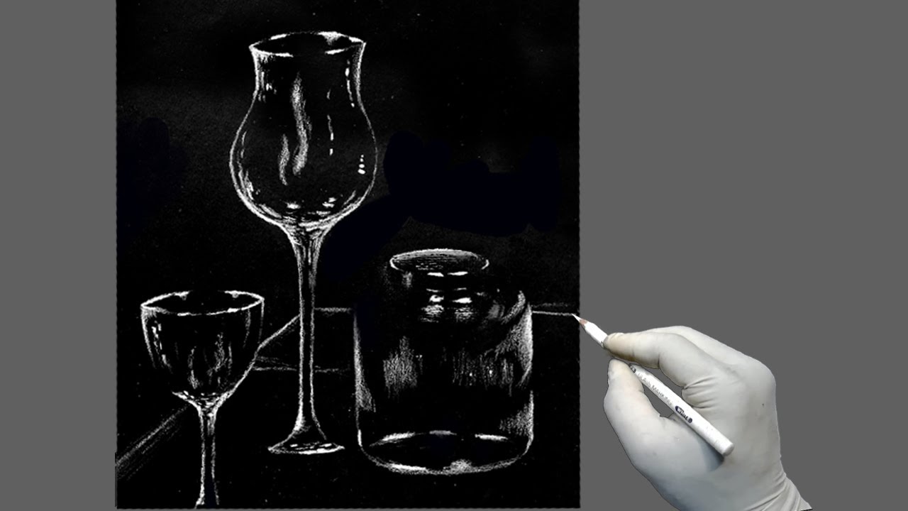 Transparent glass drawing on black paperdrawing on black papereasy realistic drawing for beginners