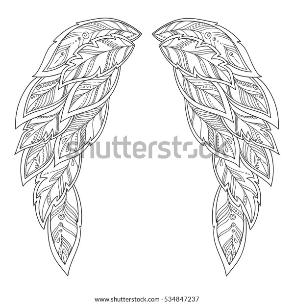 Wings feather pattern coloring book ethnic stock vector royalty free