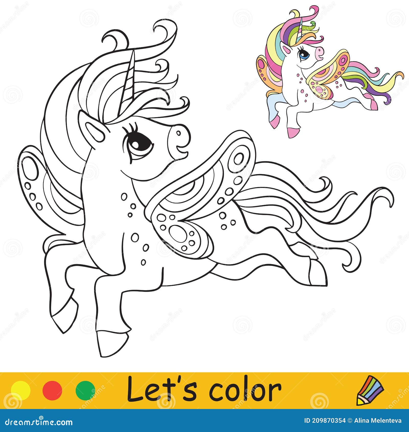 Coloring vector cute little unicorn with wings stock vector