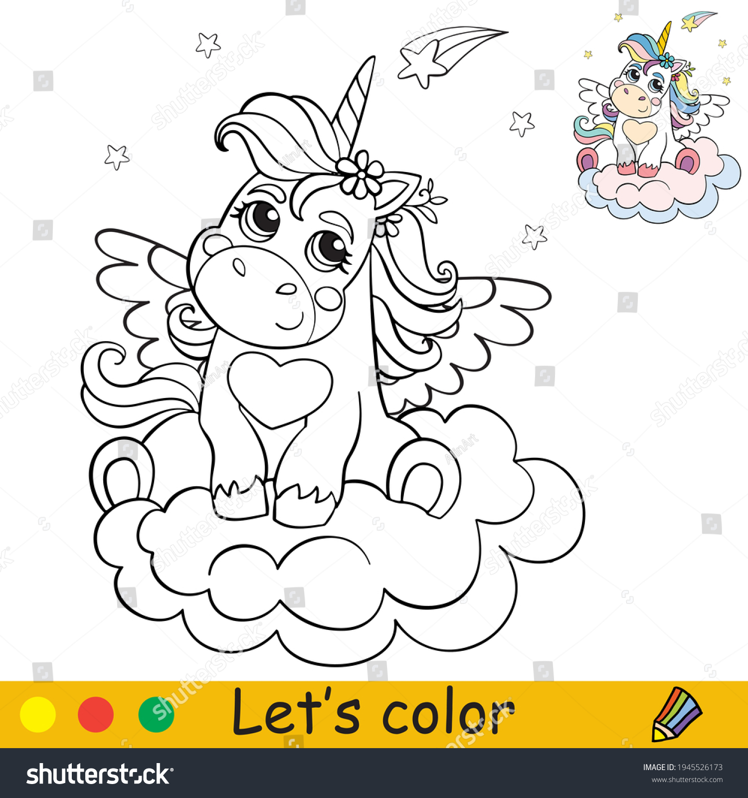 Hakuun cute unicorn wings on cloud coloring liittyvã vektorikuva rojaltivapaa