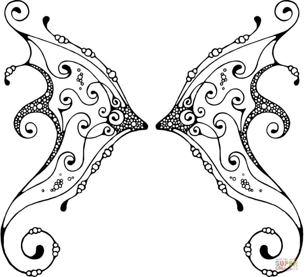 Fairy wing with pattern coloring page free printable coloring pages