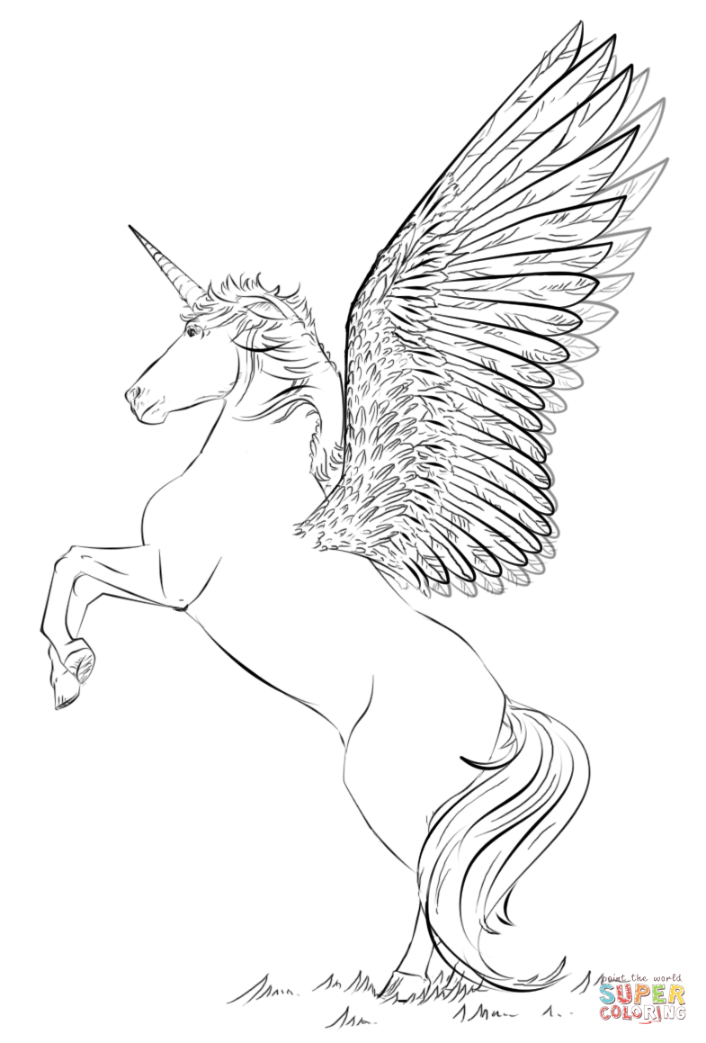 Unicorn with wings coloring page free printable coloring pages