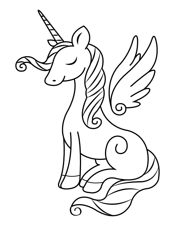 Printable winged unicorn coloring page