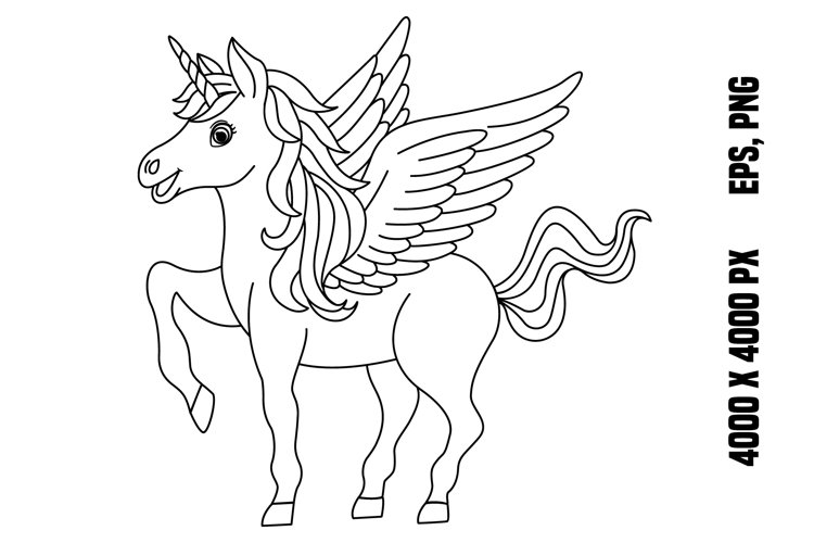 Fabulous unicorn with wings for coloring