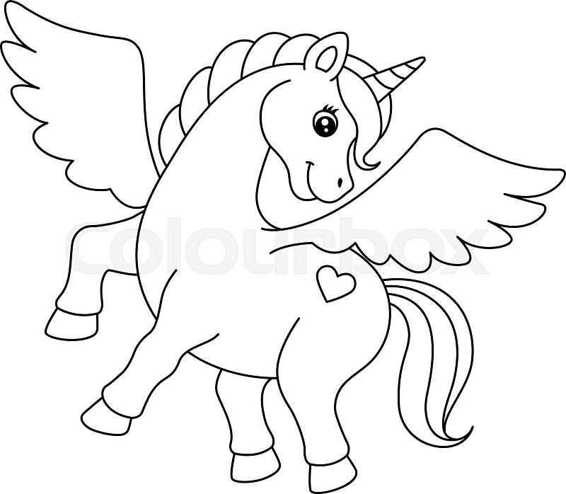 Flying unicorn coloring page isolated for kids stock vector