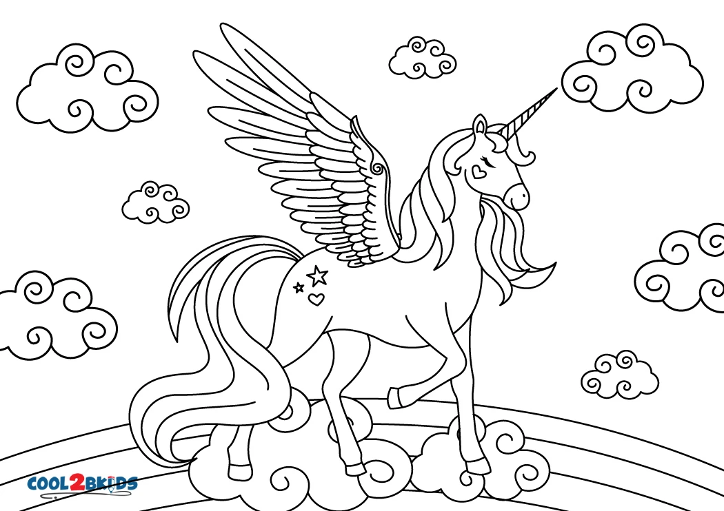 Free printable flying unicorn coloring pages for kids