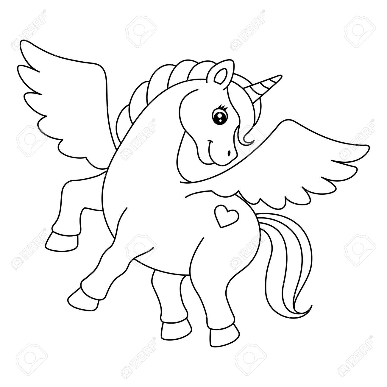 Flying unicorn coloring page isolated for kids royalty free svg cliparts vectors and stock illustration image