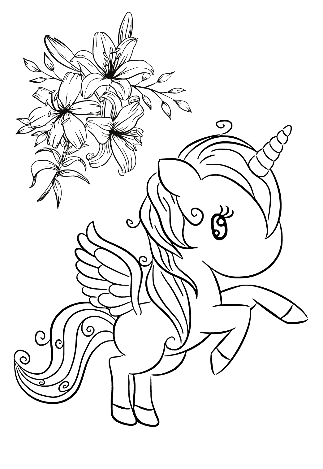 Free printable unicorn wings coloring page for adults and kids