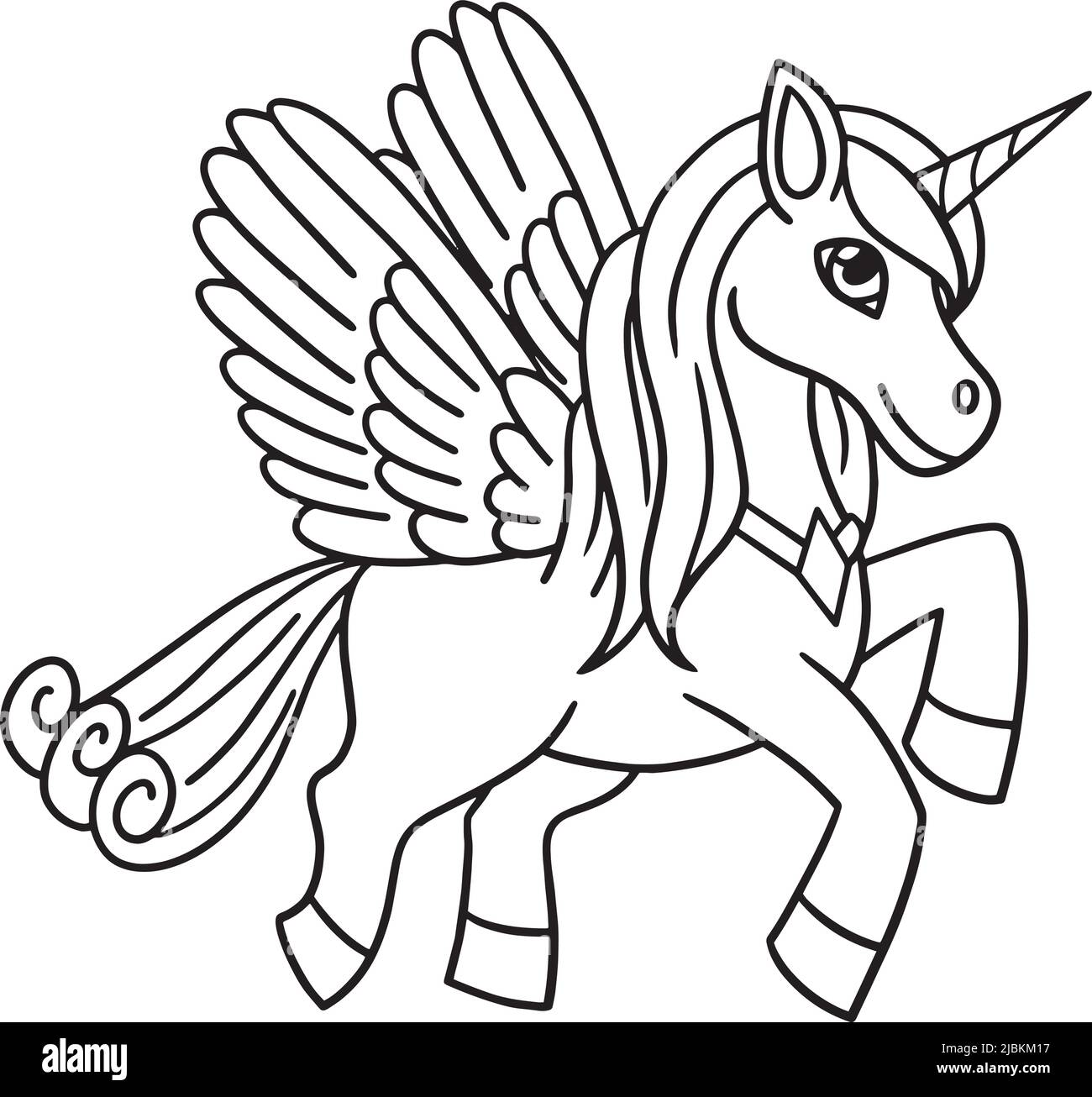 Flying unicorn isolated coloring page for kids stock vector image art