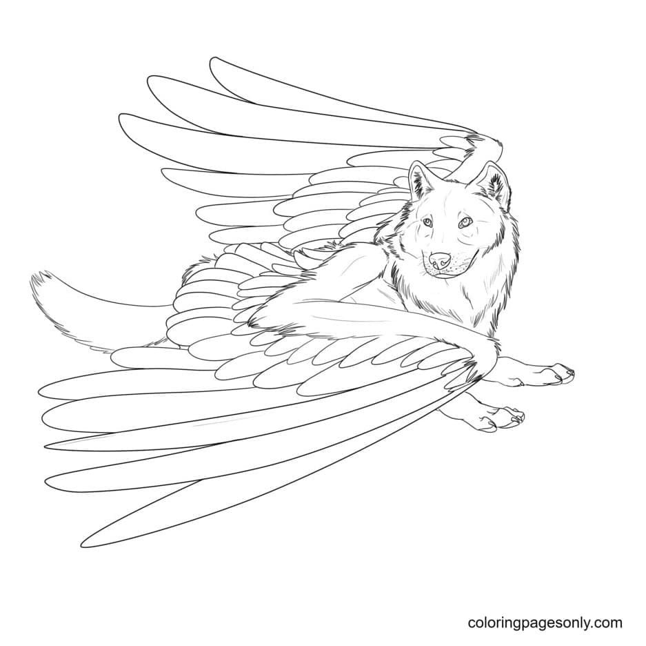 Wolf with wings coloring pages printable for free download