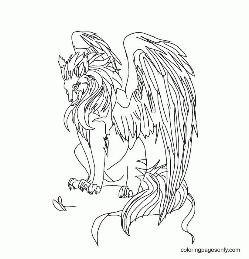 Wolf with wings coloring pages printable for free download