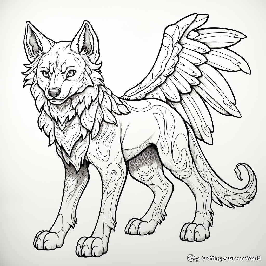 Winged wolf coloring pages