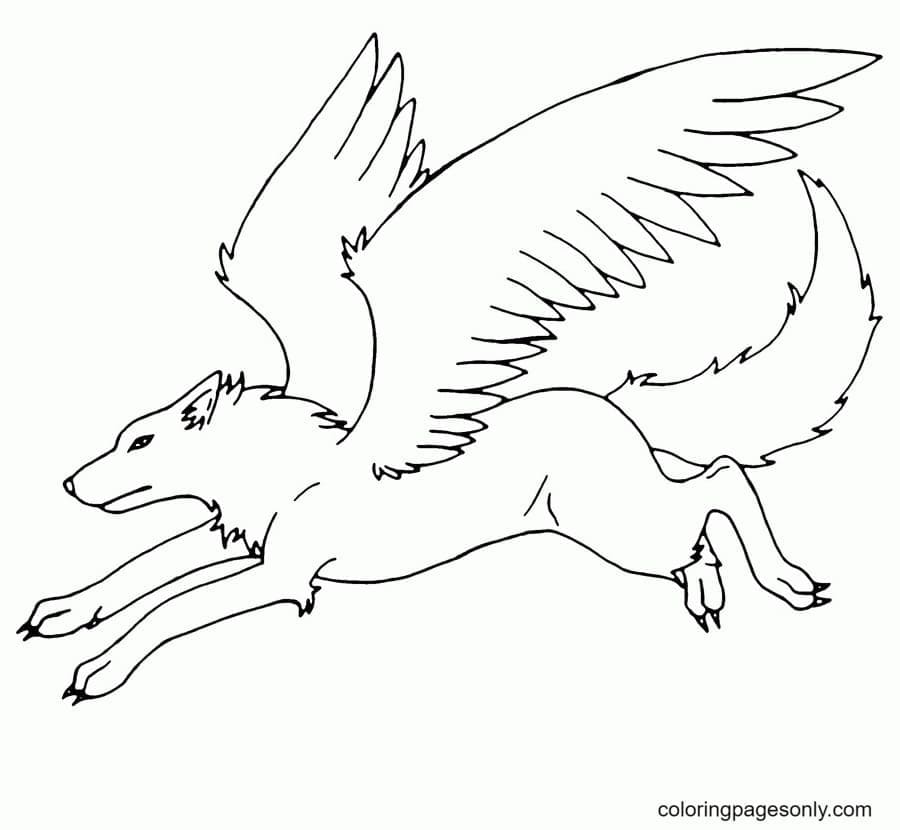 Winged wolf free coloring page