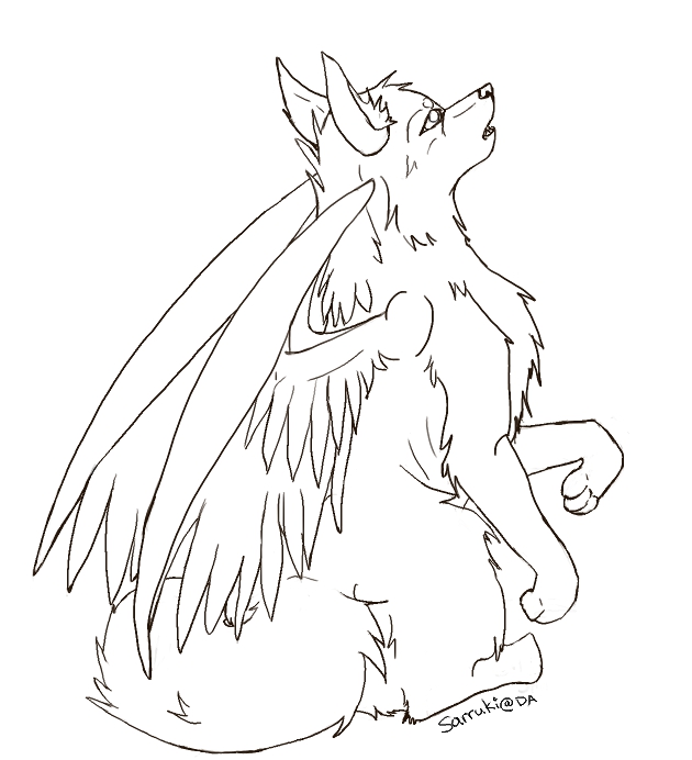 Free winged wolf lineart by sarruki on