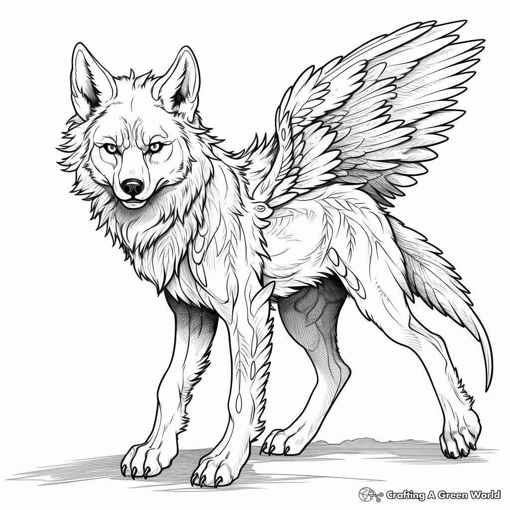 Winged wolf coloring pages