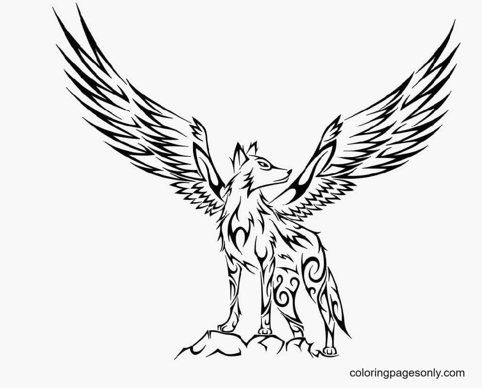 Wolf with wings coloring pages printable for free download