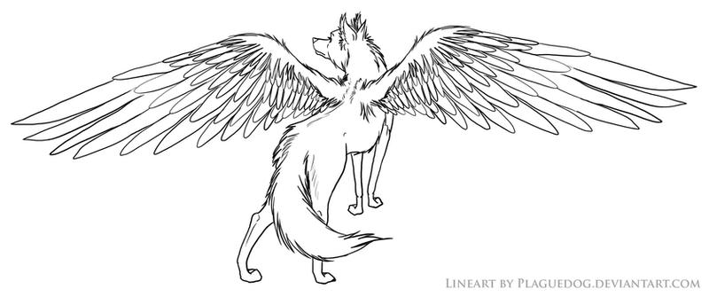 Winged wolf lineart by plaguedog on